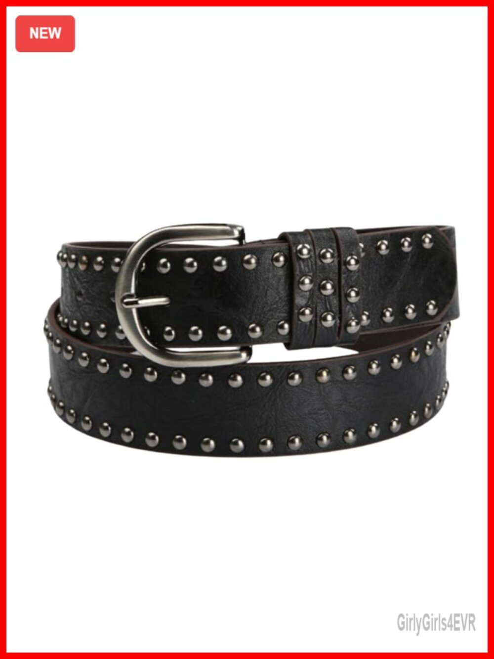 Faux Leather Studded Rivets Belt with Silver Buckle for Jeans Dresses